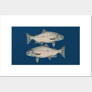 2 Sideways Silver Salmon ' Posters and Art